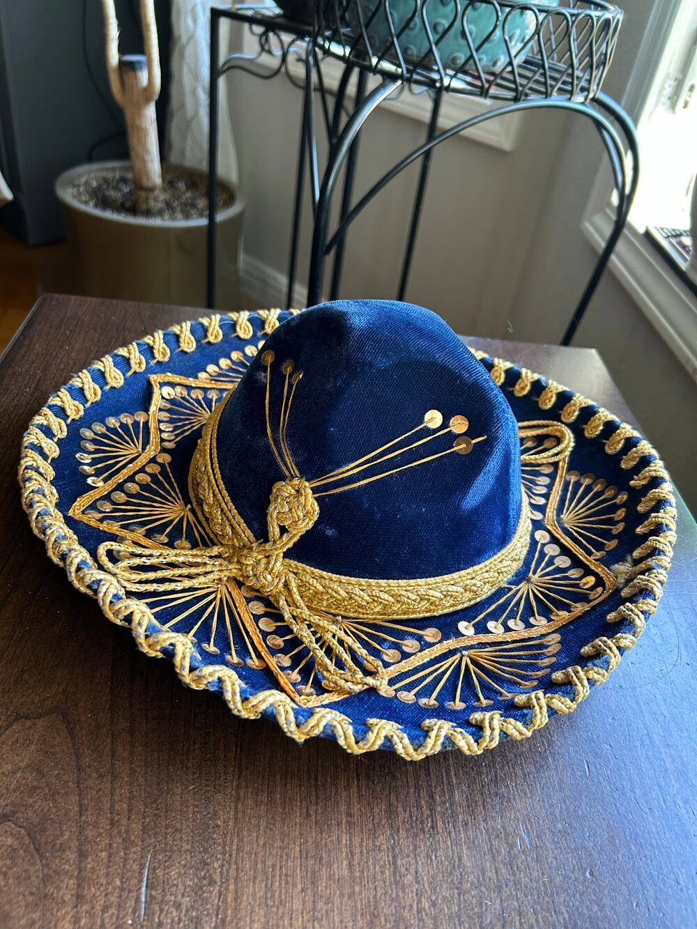 Vtg Youth Pigalle Hat Sombrero Mexican Mariachi Royal Blue Gold
